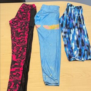 EXCELLENT Condition - 3 Vibrant Women's Leggings - Blue, and Multicolor (S)